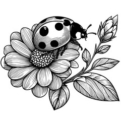 black and white flower with ladybug © Koko