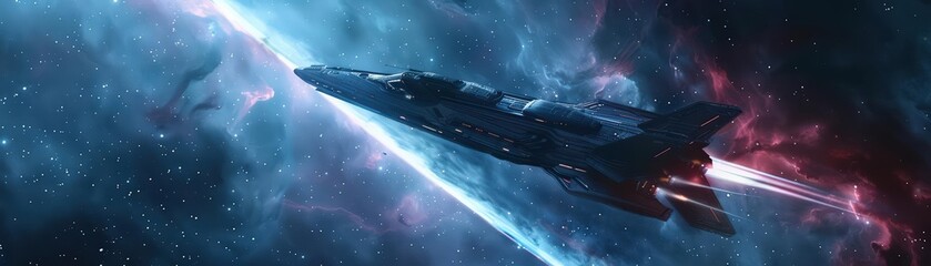 A detailed 3D illustration of a spaceship   ao you     traveling freely through space in a vast galaxy