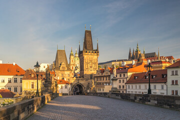 The Mala Strana Bridge Tower at end of Charles bridge in Prague, Czech Republic, Europe.