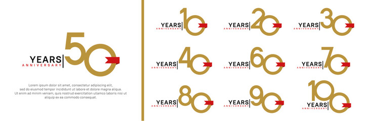 anniversary logo set. vector design brown color and red ribbon can be use for celebration event