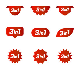 Three in One - collection of vector signs for product label.