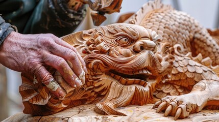 Handcrafted, carefully crafted wood carving. Generative AI