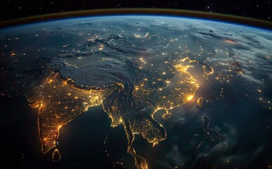 Nighttime View of Earths Southern Asia and Southeast Asia From Space