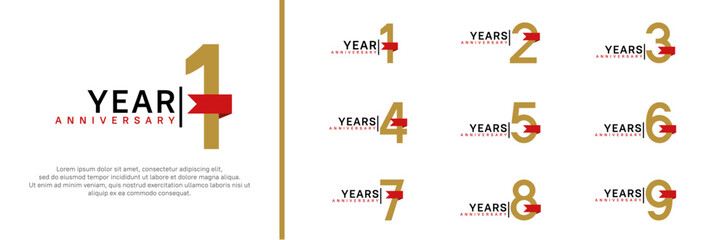 anniversary logo set. vector design brown color and red ribbon can be use for celebration event