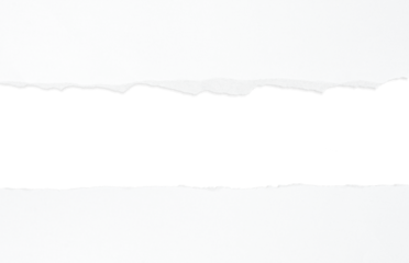Gap in ripped white paper isolated on transparent background