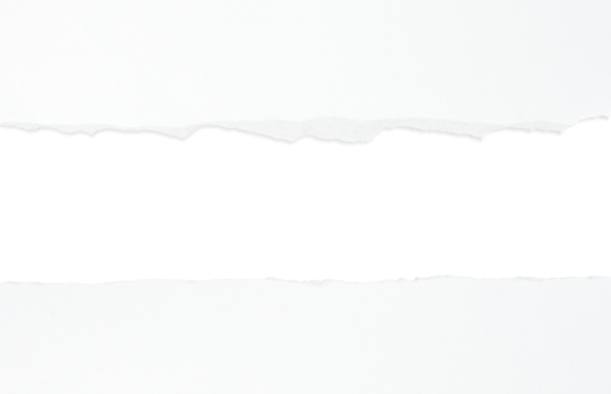 Gap in ripped white paper isolated on transparent background