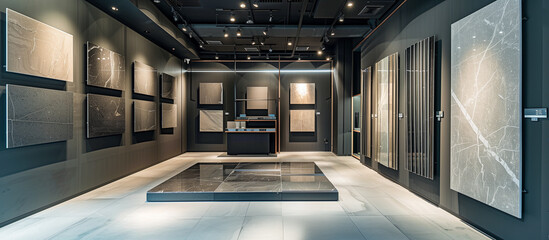 displays of granite and ceramic tile samples at the modern store