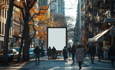 Obraz premium Blank Billboard on a City Street in Autumn