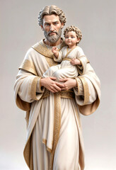 Statue of Saint Joseph holding a baby in his hands. Generative ai.