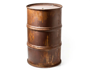 altes verrostetes &Ouml;lfass stehend hochkand isoliert auf wei&szlig;en Hintergrun