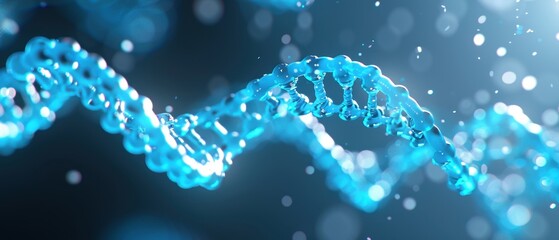 Medical biotechnology research DNA gene background concept in health technology, cell genetic science. Future medicine blue abstract molecule 3D digital. 