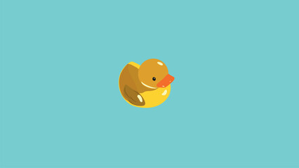 Yellow duckling on turquoise background, children toy duck, bath toy rubber duck, bathing duck