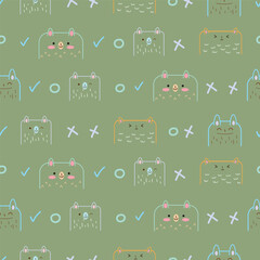 Hand drawn cute childlike animals seamless pattern design