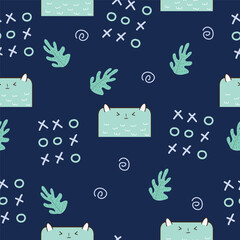Hand drawn cute childlike animals seamless pattern design