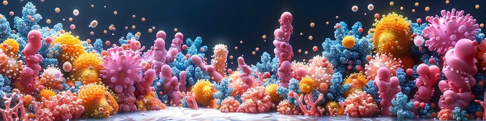 Obraz premium Whimsical Interpretation of the Gut Microbiome Fantastical Anthropomorphized Bacterial Colonies in