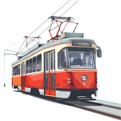 Naklejka premium Vintage Red Tram in Motion
