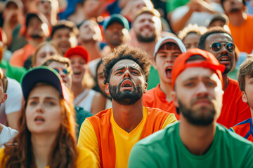 Obraz premium Diverse people football fans with upset feelings.