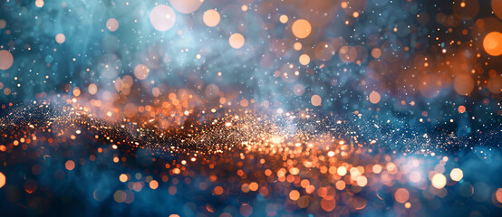 Fototapeta premium Abstract background with glitter and bokeh lights, blue and orange colors
