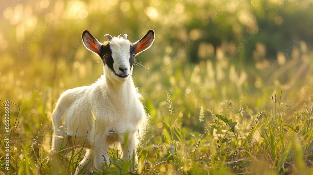 Wall mural goat in meadow with space for text ranching