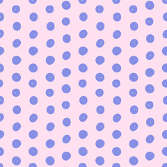 Vector simple spotted seamless pattern. Repeating background with blue polka dot in hand drawn style. Design for fabric, wallpaper, wrapping paper, cover, poster, invitation