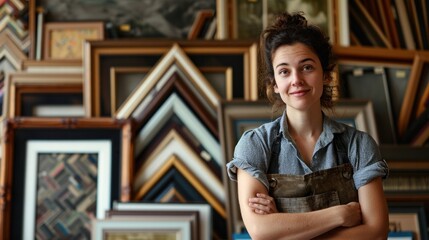 Picture framer in her shop