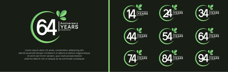 anniversary logotype set. vector design white color with green ring and leaf for special moment