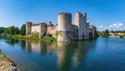A castle is reflected in the water