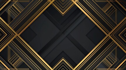 Geometric gold and black art deco pattern. Seamless repeating background design
