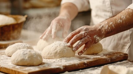 Floury Hands Shaping Dough In A Bakery