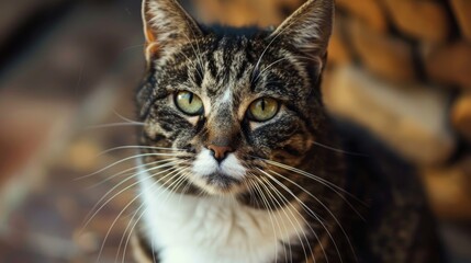 Domestic cat with a lengthy mustache