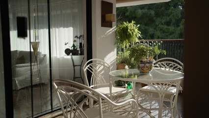 Serene Outdoor Patio Space With Natural Light and Lush Greenery
