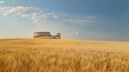 Fototapeta premium Golden Field With Ancient Ruins In Italy