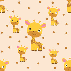 pattern with cute cartoon giraffe in flat style