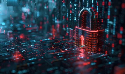 Digital Padlock Interface with Encryption Codes and Dynamic Code Rain Effect