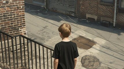 Boy Gazing at an Urban Back Alley