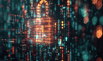 Digital Padlock Interface with Encryption Codes and Dynamic Code Rain Effect