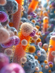 Vibrant Depiction of Gut and Skin Microbiome Intricate Microscopic Ecosystems