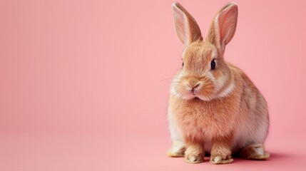 Obraz premium Adorable fluffy rabbit sitting isolated on a plain background.
