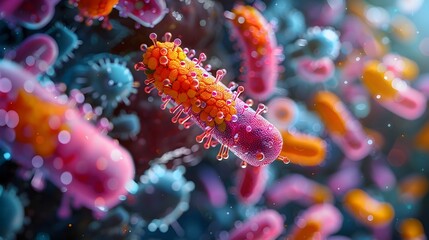 Fototapeta premium Captivating Portrayal of Gut and Skin Microbiota Thriving Microbiome Dynamic Biome Intricate