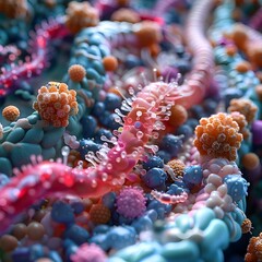 Intricate Microbiome Visualization Diverse Cellular Ecosystem Showcasing Scientific Microscopic