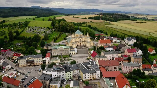 Basilica Of The Visitation In Wambierzyce - Popular Pilgrimage Site In Lower Silesia, Poland. aerial shot