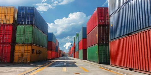 Fototapeta premium Stacked Shipping Containers at a Port