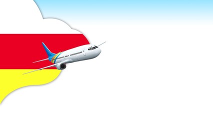 3d illustration plane with North Ossetia flag background for business and travel design