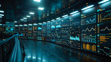 Fototapeta premium Futuristic Financial Data Center with Digital Market Analysis