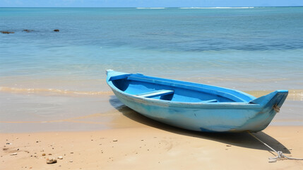 Naklejka premium A blue boat is sitting on the beach
