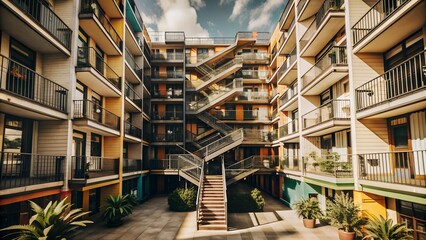 a building with a staircase that has a staircase that has a staircase on it