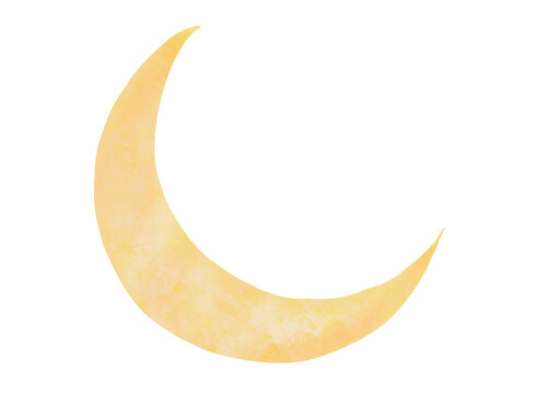 Hand-drawn watercolor illustration of a crescent moon isolated on a white background.