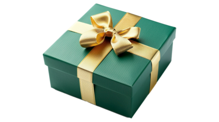 green gift box with gold bow 
