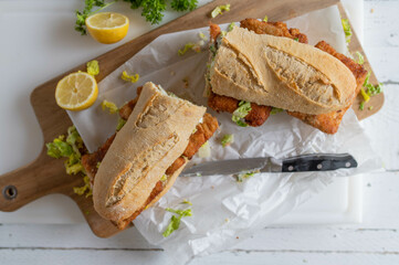 Fried fish sandwich with homemade remoulade 