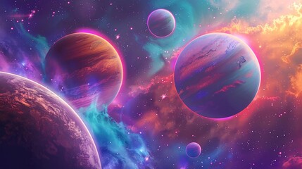 planets in space with stars and planets